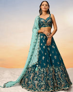 Lovely Teal Color Georgette Fabric Party Wear Lehenga