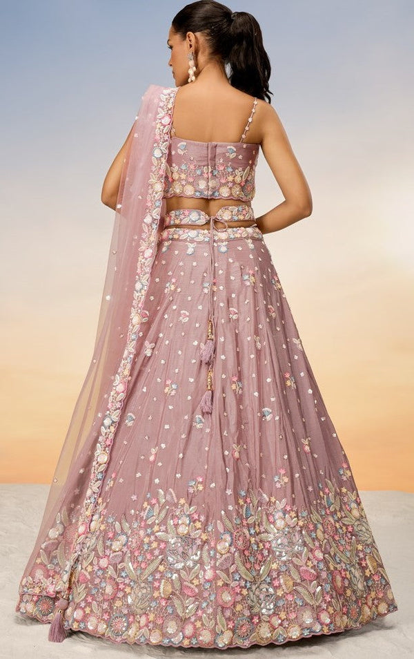 Lovely Pink Color Chiffon Fabric Party Wear Lehenga