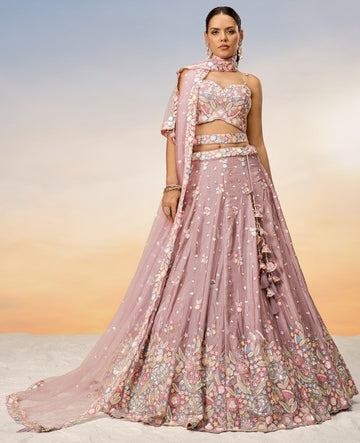 Lovely Pink Color Chiffon Fabric Party Wear Lehenga