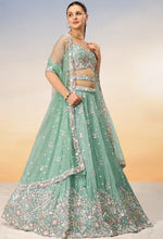 Lovely Green Color Chiffon Fabric Party Wear Lehenga