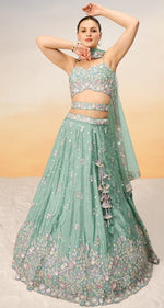 Lovely Green Color Chiffon Fabric Party Wear Lehenga