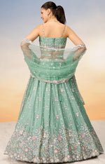 Lovely Green Color Chiffon Fabric Party Wear Lehenga