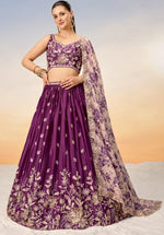 Lovely Voilet Color Chiffon Fabric Party Wear Lehenga