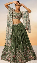 Lovely Green Color Chiffon Fabric Party Wear Lehenga