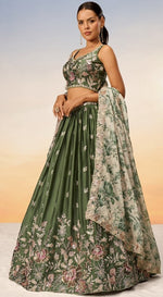 Lovely Green Color Chiffon Fabric Party Wear Lehenga