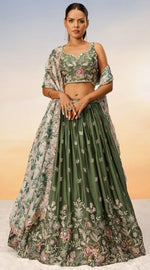 Lovely Green Color Chiffon Fabric Party Wear Lehenga