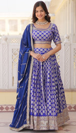 Lovely Blue Color Viscose Fabric Party Wear Lehenga