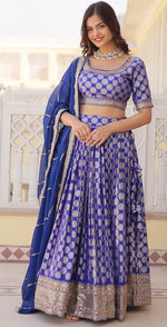 Lovely Blue Color Viscose Fabric Party Wear Lehenga