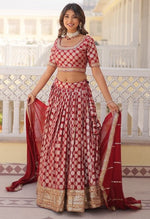 Lovely Red Color Viscose Fabric Party Wear Lehenga