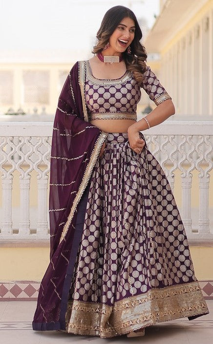 Lovely Wine Color Viscose Fabric Party Wear Lehenga