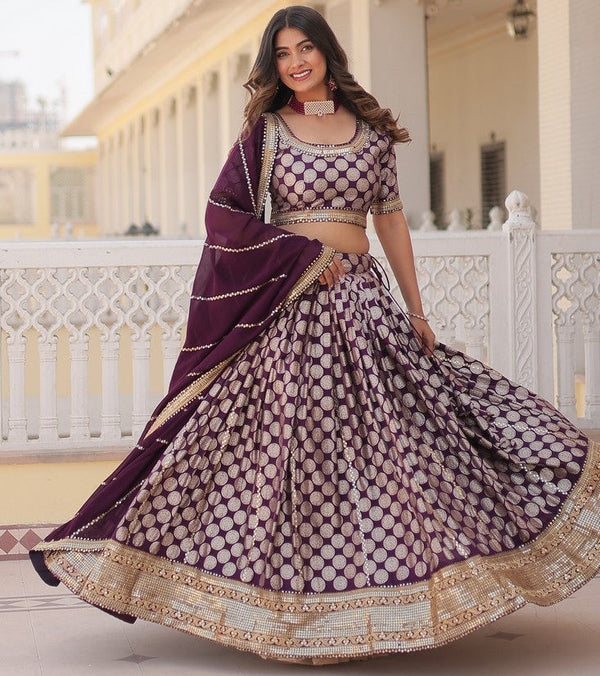 Lovely Wine Color Viscose Fabric Party Wear Lehenga