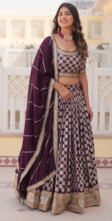 Lovely Wine Color Viscose Fabric Party Wear Lehenga