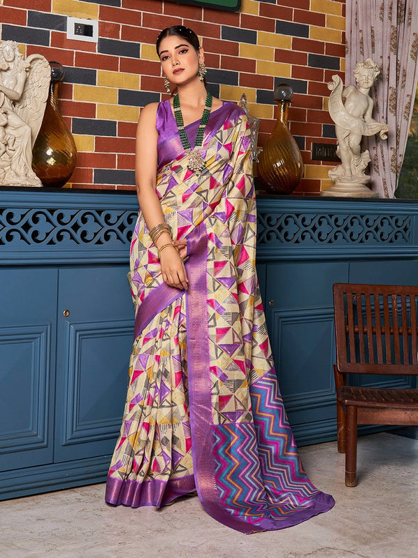 Beauteous Beige Color Jacquard Fabric Casual Saree