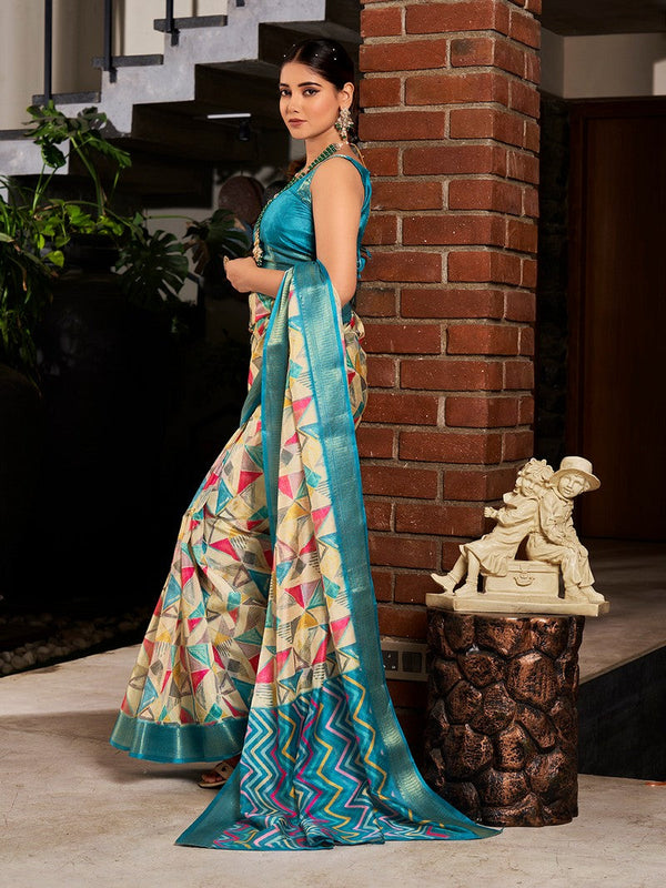 Beauteous Teal Color Jacquard Fabric Casual Saree