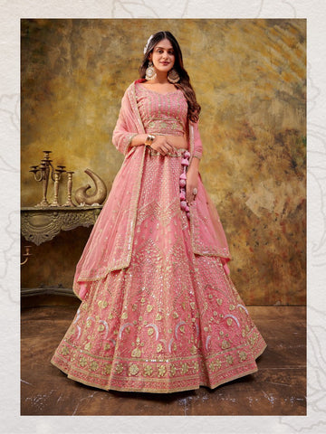 Beautiful Pink Color Georgette Fabric Party Wear Lehenga
