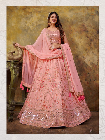 Beautiful Pink Color Net Fabric Party Wear Lehenga