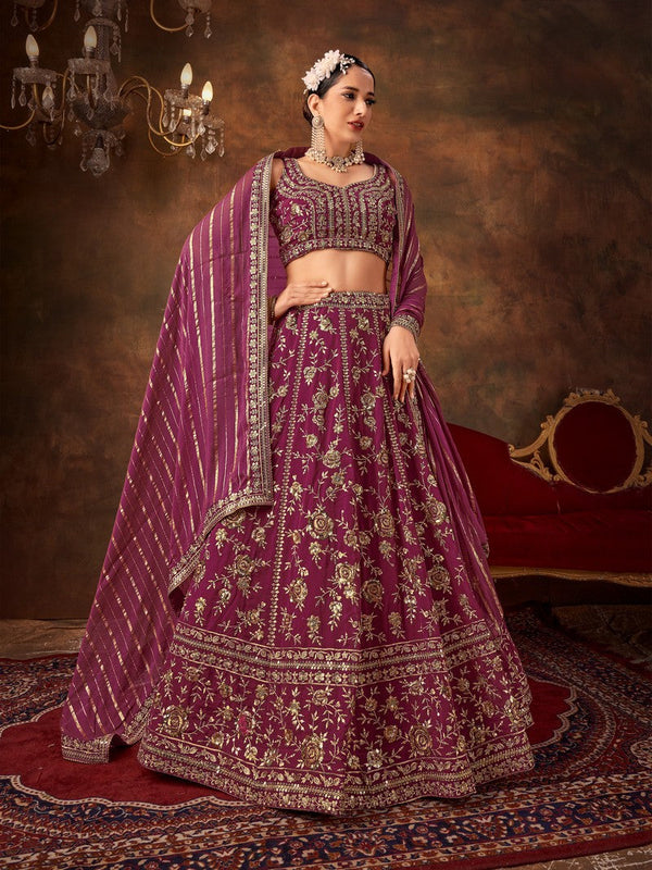 Beautiful Wine Color Georgette Fabric Party Wear Lehenga