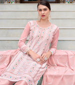 Tasteful Pink Color Chinon Fabric Designer Suits