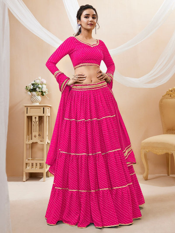 Lovely Pink Color Georgette Fabric Party Wear Lehenga