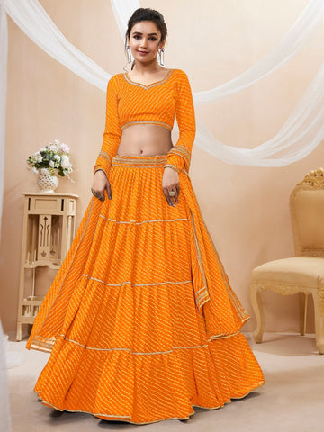 Lovely Yellow Color Georgette Fabric Party Wear Lehenga