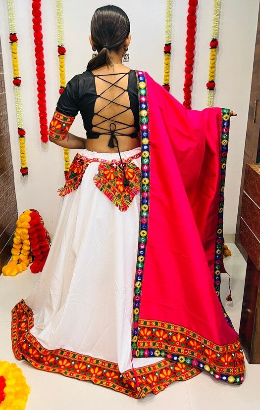 Lovely White Color Cotton Fabric Party Wear Lehenga