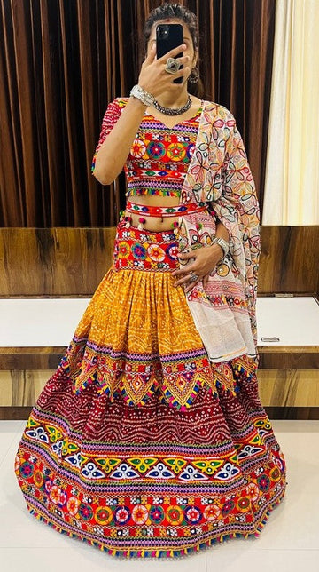 Lovely Multi Color Cotton Fabric Party Wear Lehenga