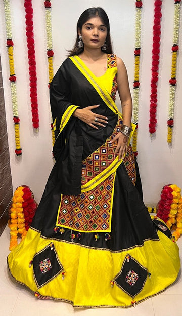 Lovely Black Color Cotton Fabric Party Wear Lehenga