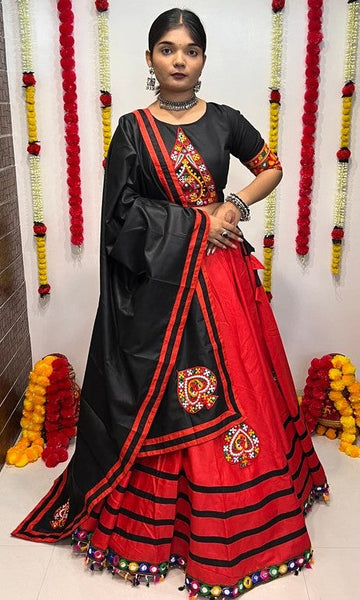Lovely Red Color Cotton Fabric Party Wear Lehenga