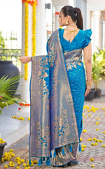 Beauteous Turquoise Color Banarasi Fabric Partywear Saree