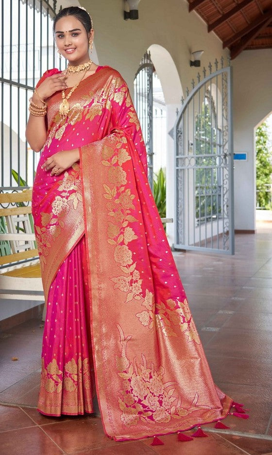 Beauteous Pink Color Banarasi Fabric Partywear Saree