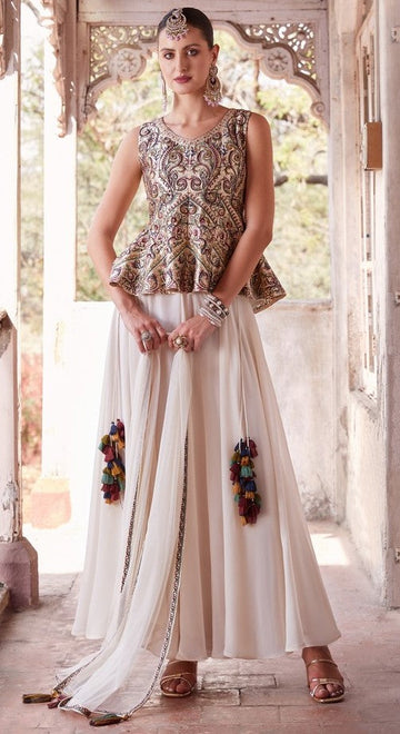 Magnetic White Color Georgette Fabric Party Wear Lehenga