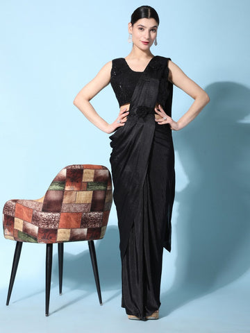 Pretty Black Color Crush Fabric Readymade Saree