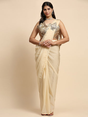 Pretty Yellow Color Silk Fabric Readymade Saree