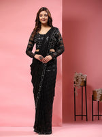 Pretty Black Color Georgette Fabric Readymade Saree