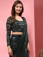 Pretty Grey Color Georgette Fabric Readymade Saree