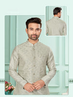 Amazing Grey Color Jacquard Fabric Kurta Pajama and Jacket