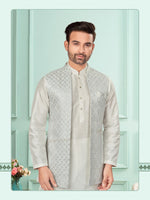 Amazing Silver Color Jacquard Fabric Kurta Pajama and Jacket