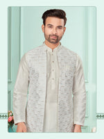 Amazing White Color Cotton  Fabric Kurta Pajama and Jacket