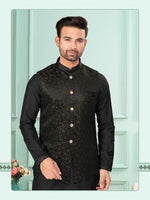 Amazing Black Color Art Silk Fabric Kurta Pajama and Jacket