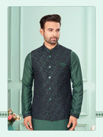 Amazing Navy Blue Color Art Silk Fabric Kurta Pajama and Jacket