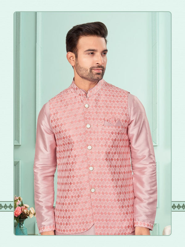 Amazing Pink Color Art Silk Fabric Kurta Pajama and Jacket