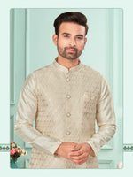 Amazing Cream Color Jacquard Fabric Kurta Pajama and Jacket