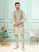 Amazing Grey Color Jacquard Fabric Kurta Pajama and Jacket