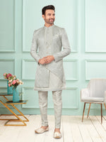 Amazing White Color Art Silk Fabric Kurta Pajama and Jacket