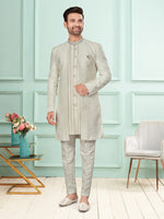 Amazing White Color Art Silk Fabric Kurta Pajama and Jacket