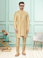 Amazing Yellow Color Jacquard Fabric Kurta Pajama and Jacket