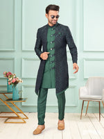 Amazing Green Color Jacquard Fabric Kurta Pajama and Jacket