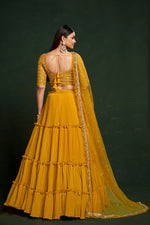 Amazing Yellow Color Georgette Fabric Party Wear Lehenga