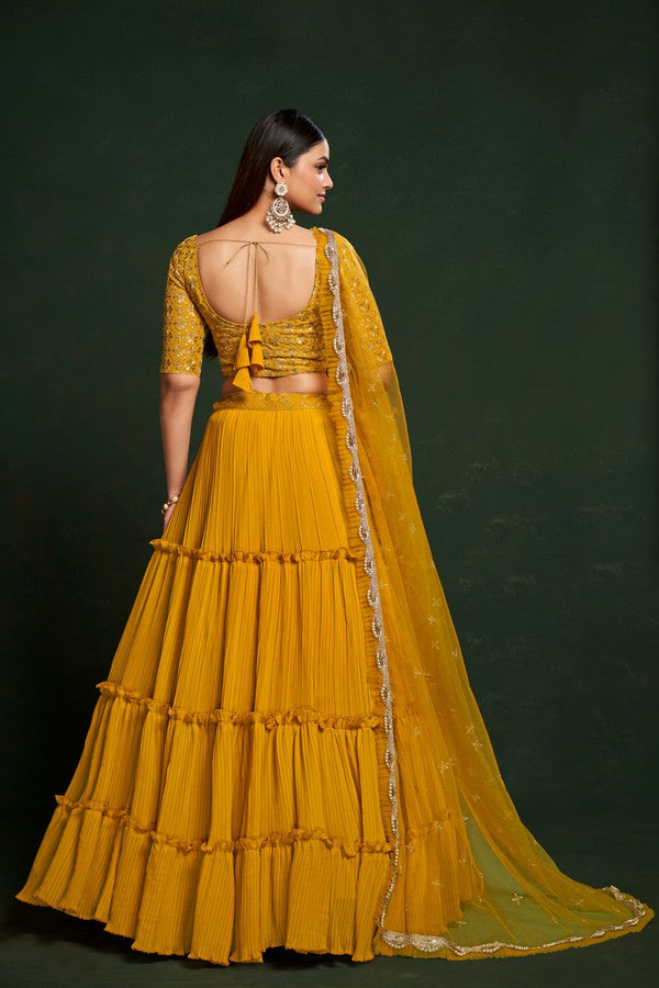 Amazing Yellow Color Georgette Fabric Party Wear Lehenga