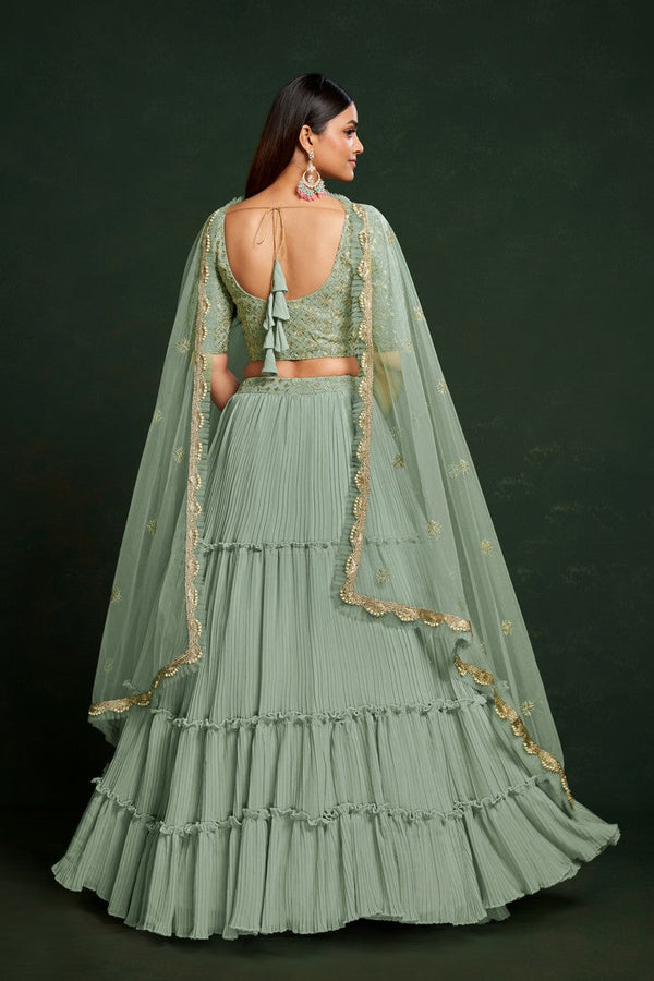 Amazing Green Color Georgette Fabric Party Wear Lehenga